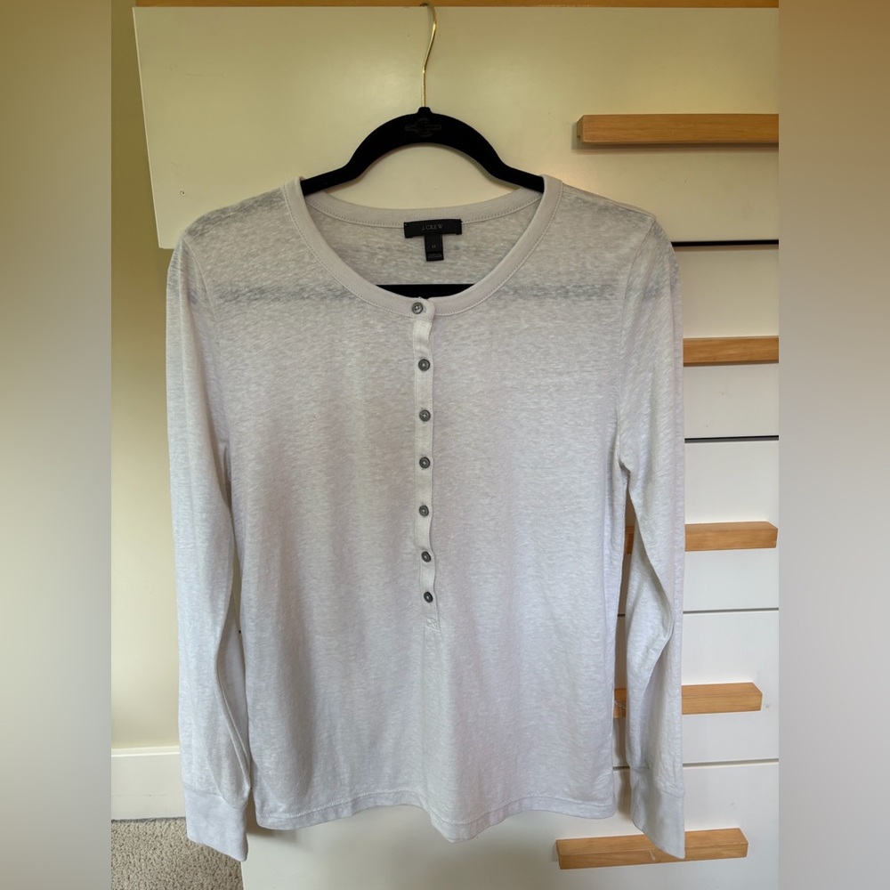 J.Crew Lightweight Henley Long Sleeve Top | Off-White | Size M